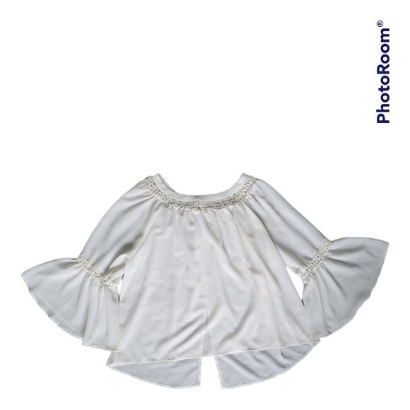MONTEAU Cream Boho Blouse W Bell Sleeves - M - Picture 2 of 10